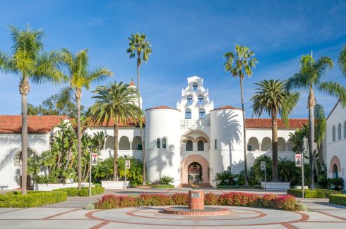 SAN DIEGO, CA/USA - JANUARY 13, 2018: Hepner Hall on the campus of San Diego State University. SDSU, San Diego State is a public research university.